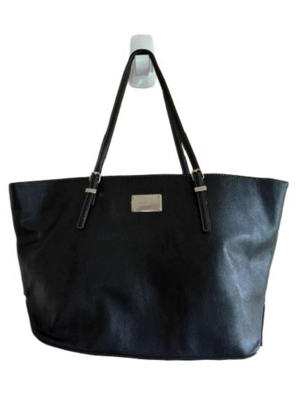Nine West Black Faux Leather Large Shoulder Tote Bag Zip Top Work Purse